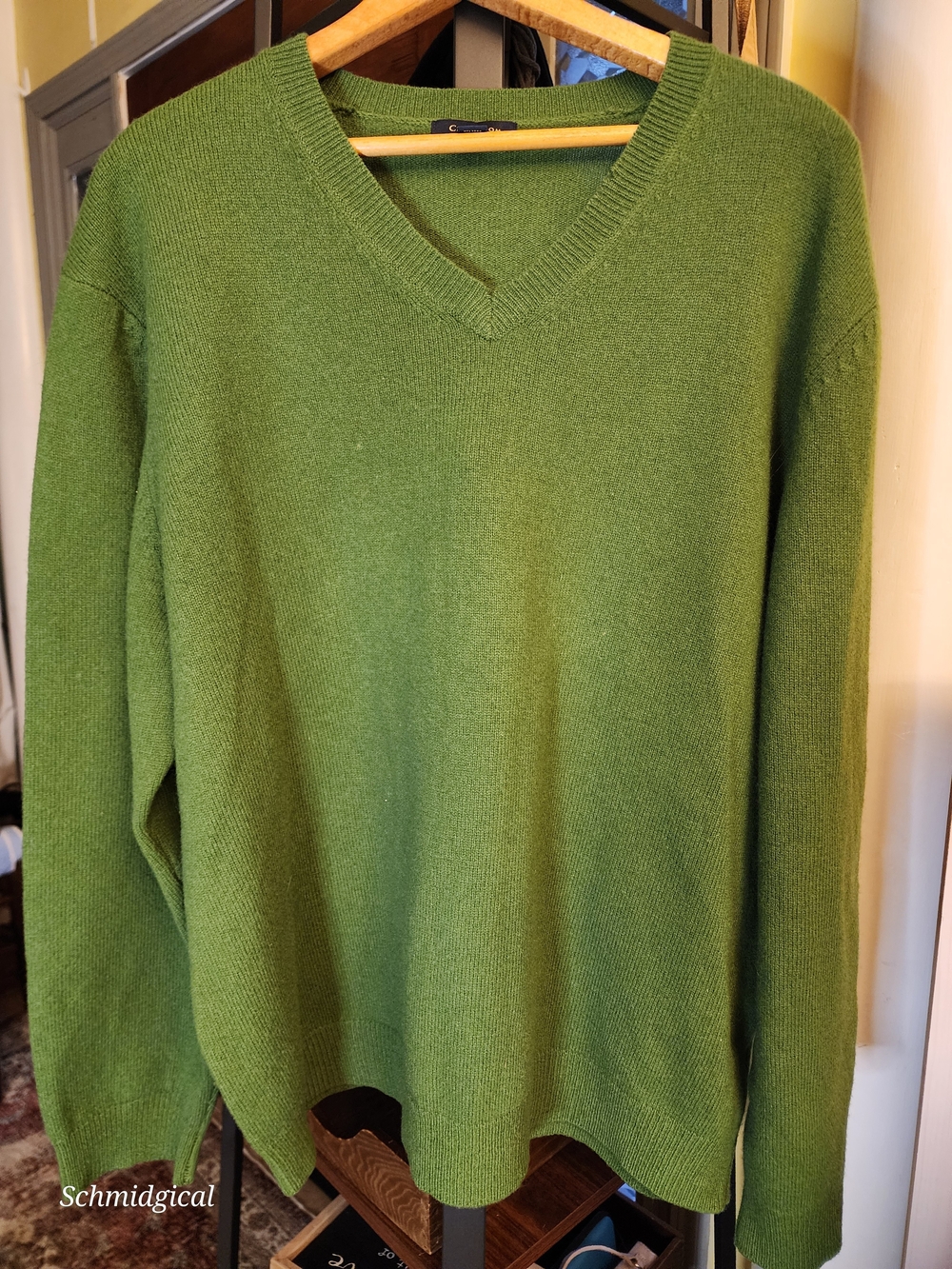 Club Room 100% Lambswool V Neck Sweater Mens XL Green Knit Pullover Vintage